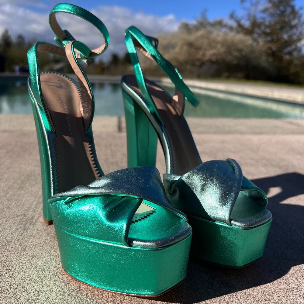 Giuseppe Zanotti Lavinia Metallic Two-Tone Block Heel Platform Sandal